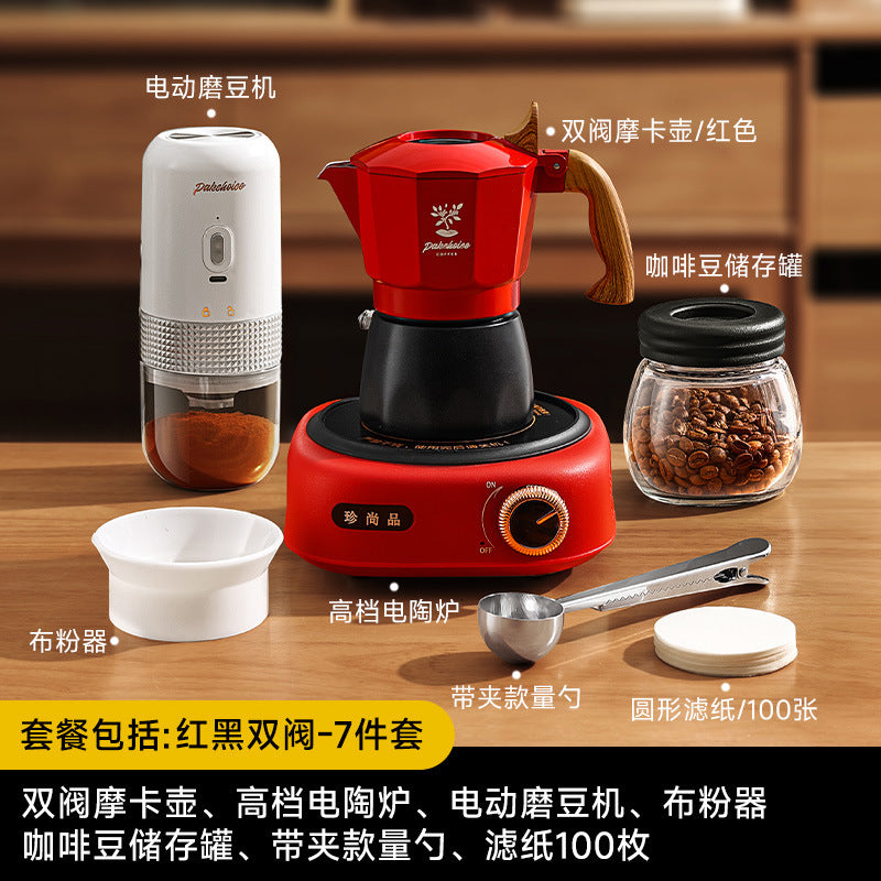 New color-blocked double valve moka pot - portable coffee maker for outdoor camping, coffee set gift