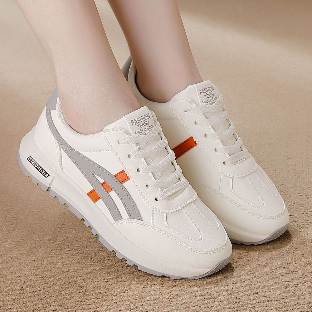 plus size women's shoes spring & fallnew arrival leather sneakers women's korean version thick solecasual soft bottom running dad shoes