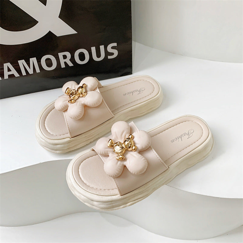 Fashionable and luxurious women's slippers: thickened, floral-embellished, indoor/outdoor, bathroom, anti-slip, summer korean style