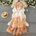 Fashion celebrity printingsuit women's vacation style stand collar lantern sleeve slimming lookshirthigh waist long skirt