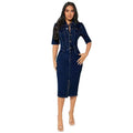 fashionnew arrival lapel hip-covering plus size multi-button denim casual short-sleeved dress
