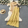 Eleganttwo-piece set women's niche style lazy style outer wear thin looselong sleeves sun protection shirt outwear + suspender dress