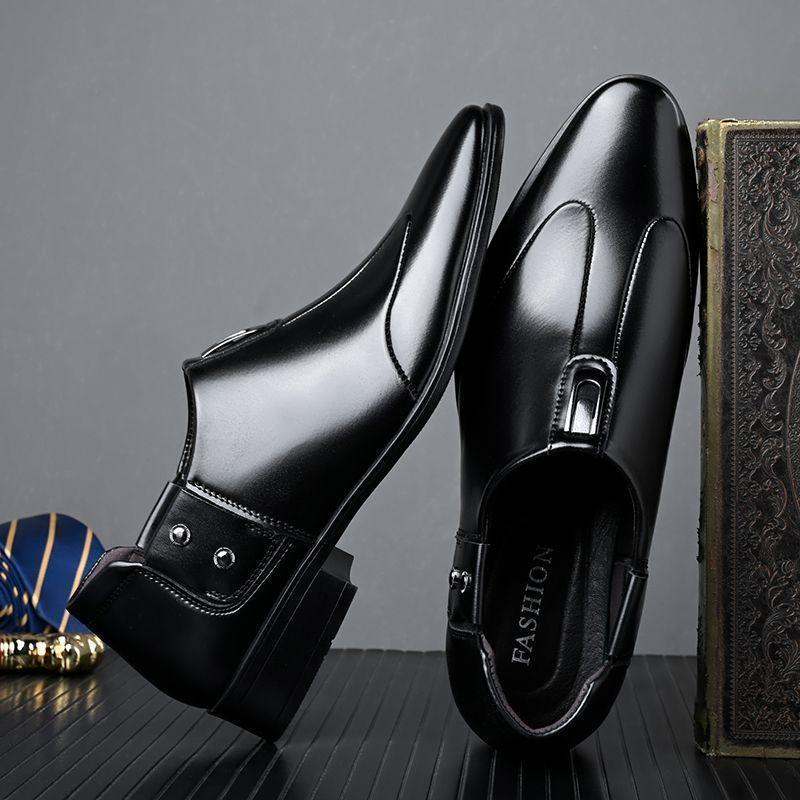 Spring autummen business formal leather shoes youth slip-on pointed toe men's shoes british shoes black wedding work shoes