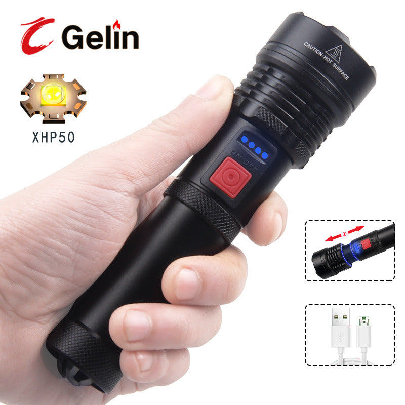 LED power display strong light flashlight  XHP50 built-in USB charging telescopic zoom far and near light flashlight