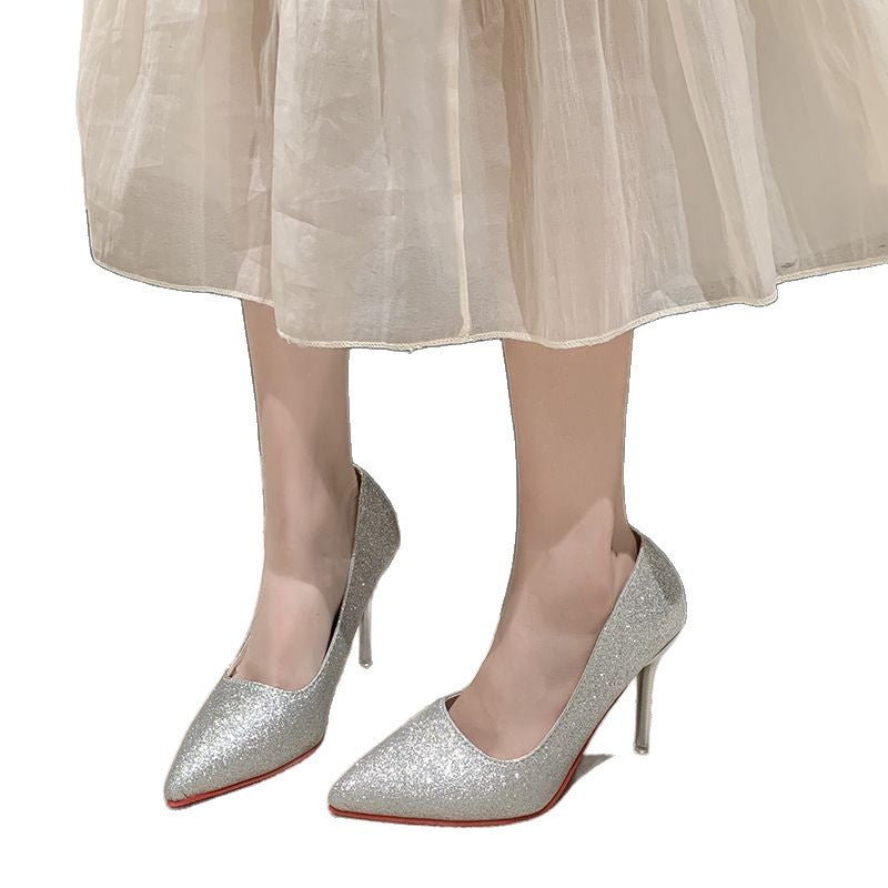 2026 summer new arrival: plus-size women's pointed-toe stiletto heels with sparkling detail – european & american style for parties and banquets