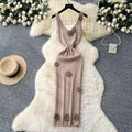 Goddess-style elegantsense of designstereo flower suspender v neck silmslimming look hip-hugging knittingdress2025 summer