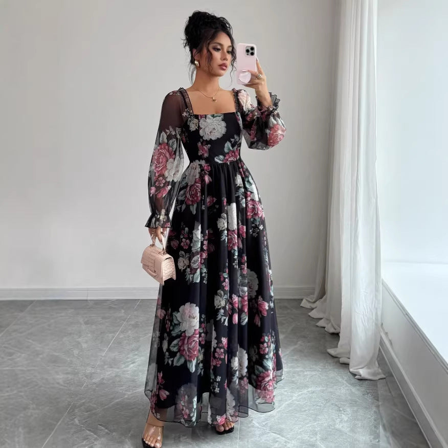 new arrival: elegant chiffon long-sleeve printed pleated dress - perfect for independent stores, , , and