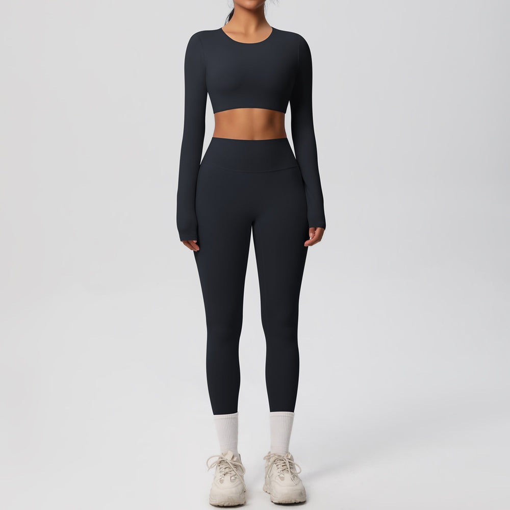 New arrival: european and american style solid color double-sided brushed breathable compression yoga set - 8 piece activewear set for running and fitness