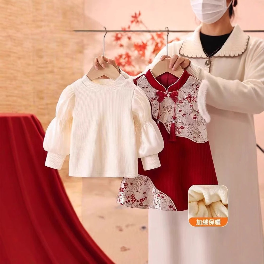 Girls' hanfu dress set - autumn/winter  new collection - baby's first birthday outfit, new year's greeting, modern chinese style dress