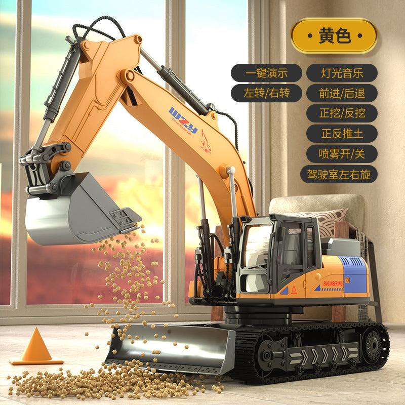 Kids' large alloy remote control excavator - electric simulation digger, construction vehicle toy for boys - excavator bulldozer