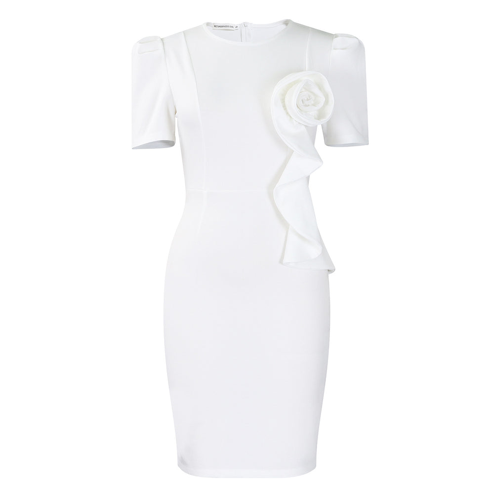 D571 european and american style women's clothing  new fashion elegant bodycon ruffle hem solid color short sleeve african dress