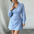 summer new women's clothing - cross-border european & american style - fashionable & elegant v-neck striped ruched bodycon dress