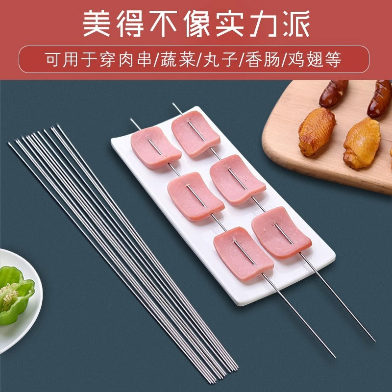 Bbq skewers 304 thickened and thickened skewers stainless steel for home commercial needle barbecue steel skewers iron skewers flat skewers tools