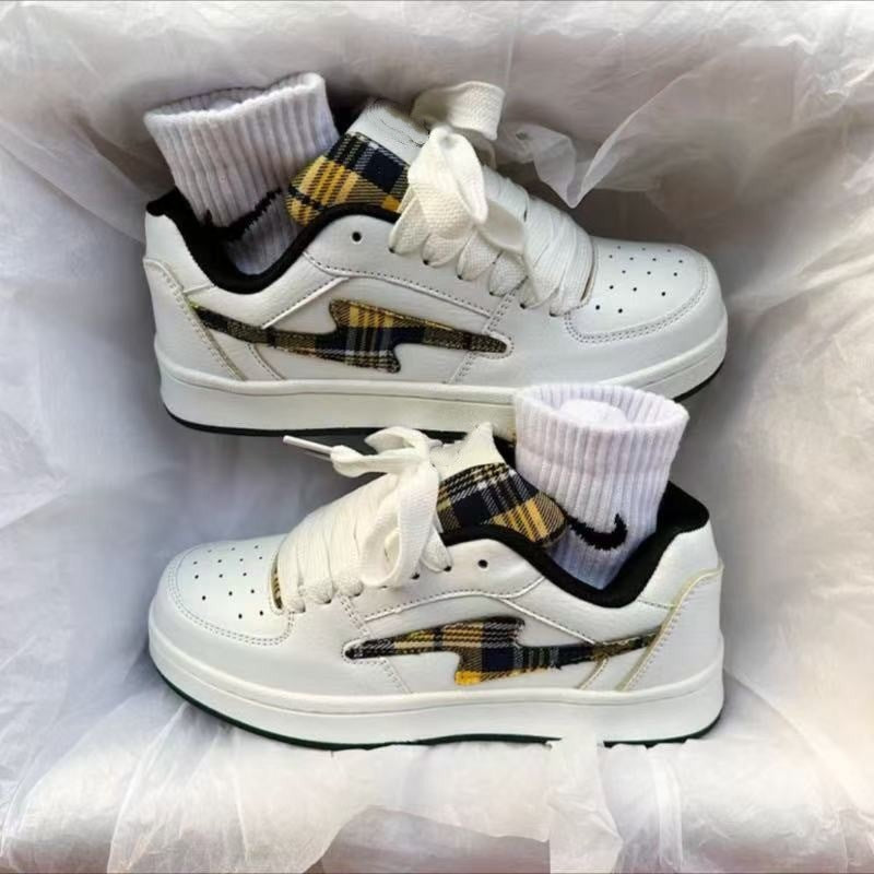 2026 summer new arrival: unisex retro couple's casual sneakers - "mandarin duck" checkered design, bread style, lightning bolt detail, versatile and stylish