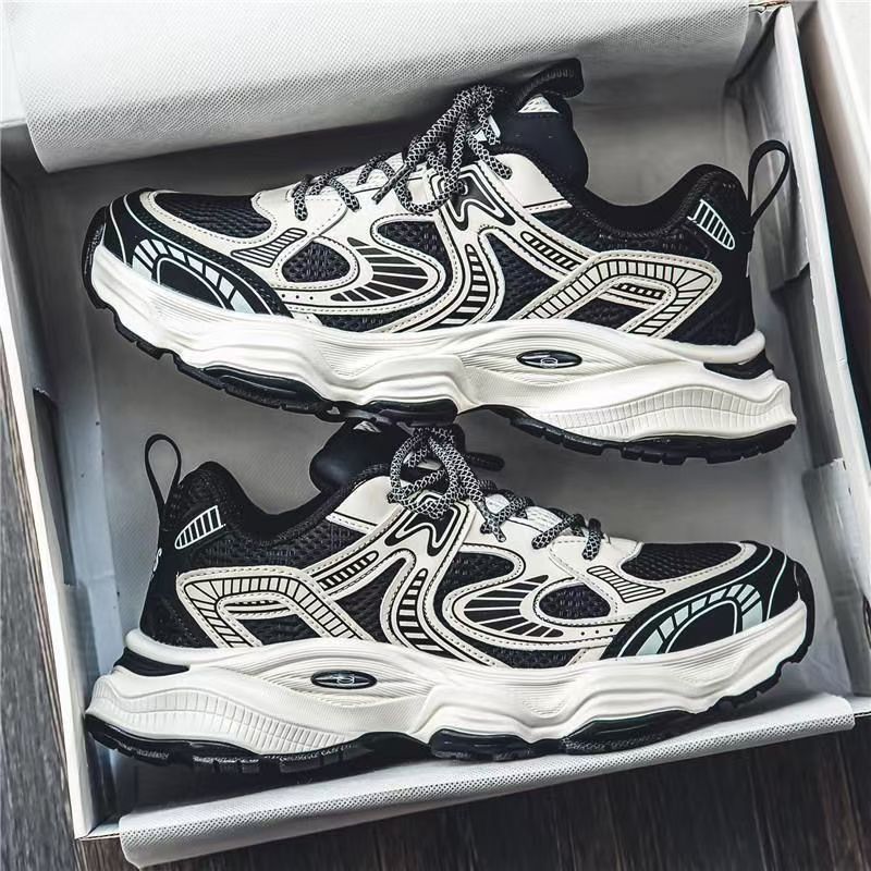 2025 spring men's new breathable mesh sneakers - trendy, versatile chunky sole athletic casual dad shoes