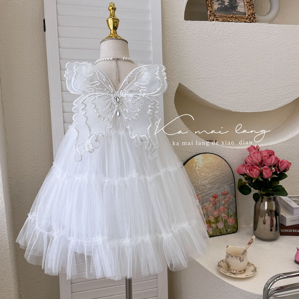 【clearance】girls' summer dress - fairy-inspired spaghetti strap tulle dress with wing detail - tutu skirt performance dress