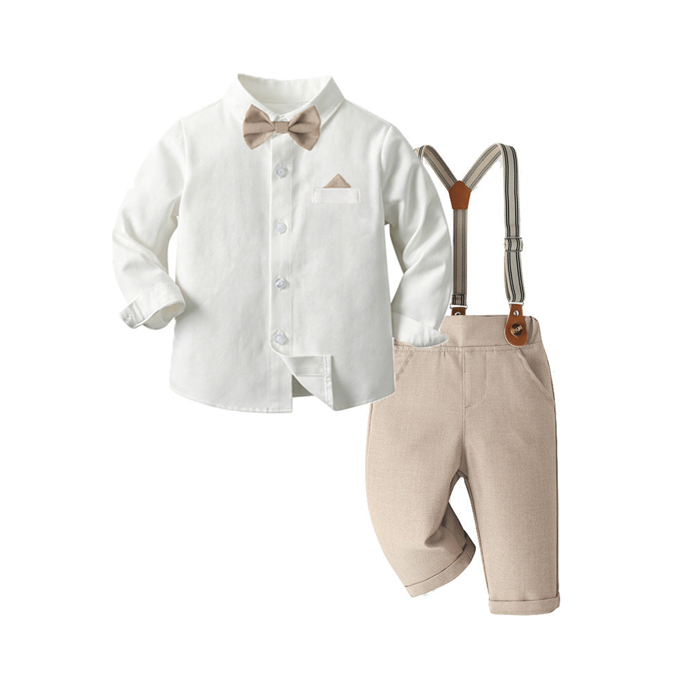 New arrival: cross-border children's clothing - boys' overalls and shirt two-piece set - baby's first birthday dress - gentleman style outfit