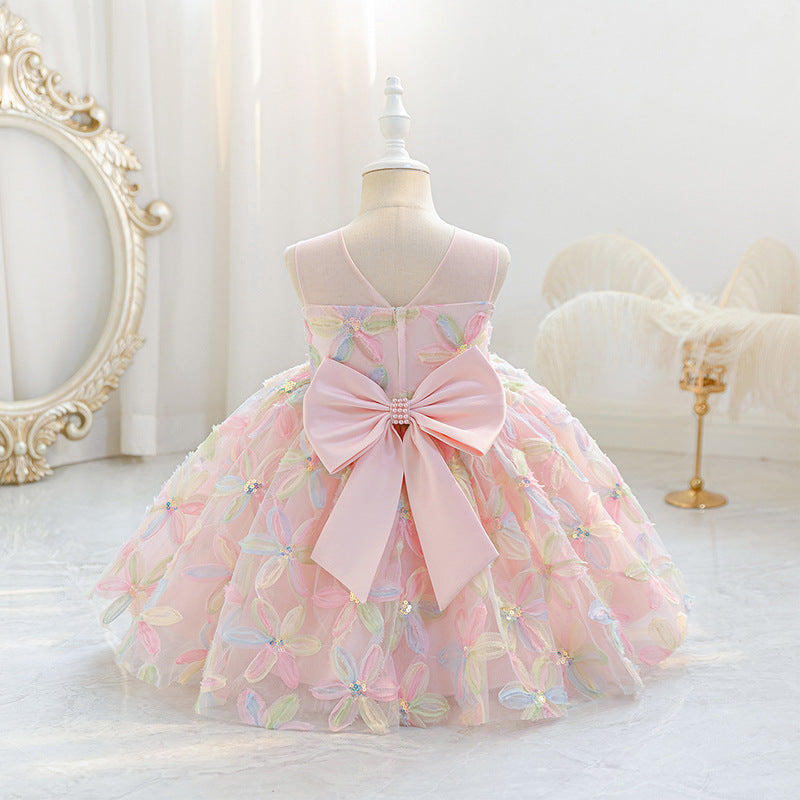 Export style baby girl dress birthday first birthday stereoembroider flower kidsdressin stock wholesale new arrival