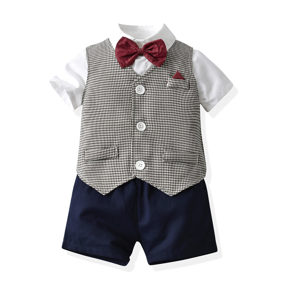 First birthday outfit for baby boys - spring collection: little gentleman suit with vest - three-piece set for baby's birthday, wedding, or banquet