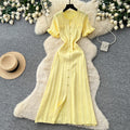 Export french tweed styleclassyfashionable buttoned silm short-sleeved knittingdress women's summer waist elegant
