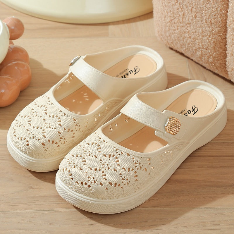 Thickened baotou slippers outwear women's 2026summernew arrivalcut out heightening woven soft bottombest selling lazy women's shoes