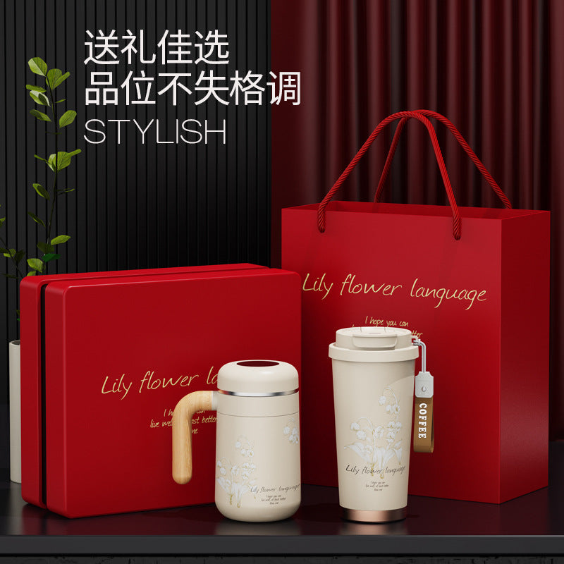 316 stainless steel insulated tumbler double cup gift set - coffee mug, office cup, premium business souvenir gift with logo option