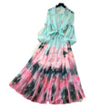 Gentle wind tie-dye gradient printingelegantdress women's autumlong sleeves waist a-line skirt vacation style work clothing skirt