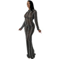 X5351   fashion new sexy nightclub rhinestone mesh see-through long sleeve dress