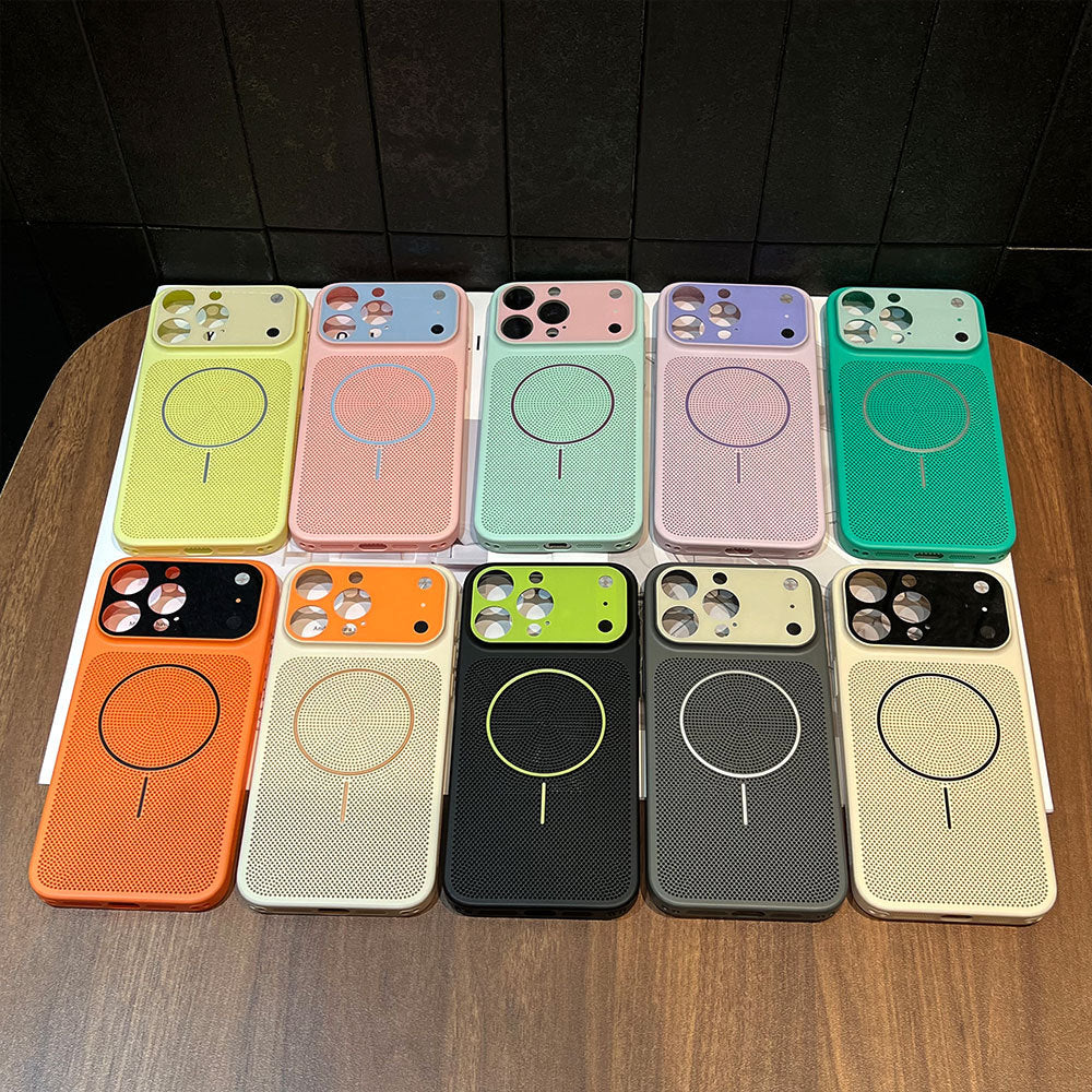 Suitable for iphone16 macaron contrasting color mesh cooling mobile phone case apple 17 thin and light large window protective case 15