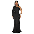 C7500 cross-border   fashion women's sexy one-shoulder mesh high-end dress - new