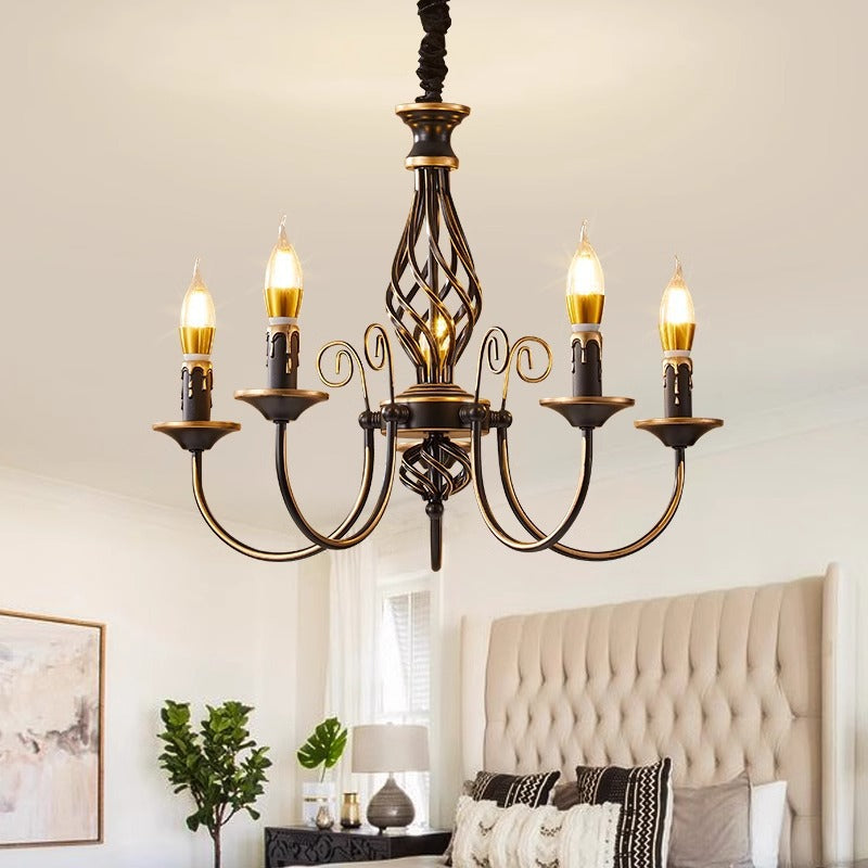 American restaurant chandelier simple modern bedroom study cafe personalized pastoral country retro wrought iron candle lamp