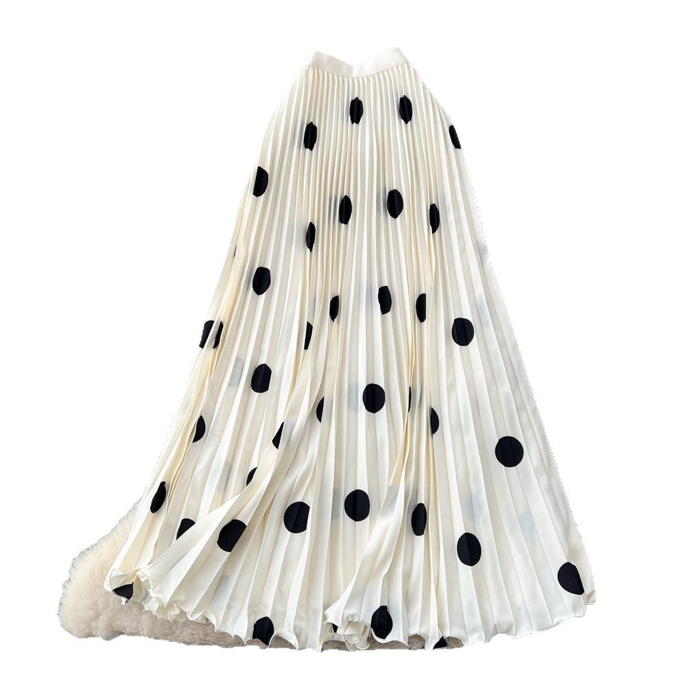 Light mature style retro polka dot pleated classy skirt women's high waist a-line slimming look pleated drape long skirt work clothing