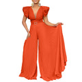 C8520p with belt cross-border european and american women's clothing  sexy deep v pleated wide leg large size foreign trade jumpsuit