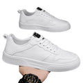 Men's winter breathable leather white sneakers - trendy, versatile, athletic & casual low-top skate shoes for men