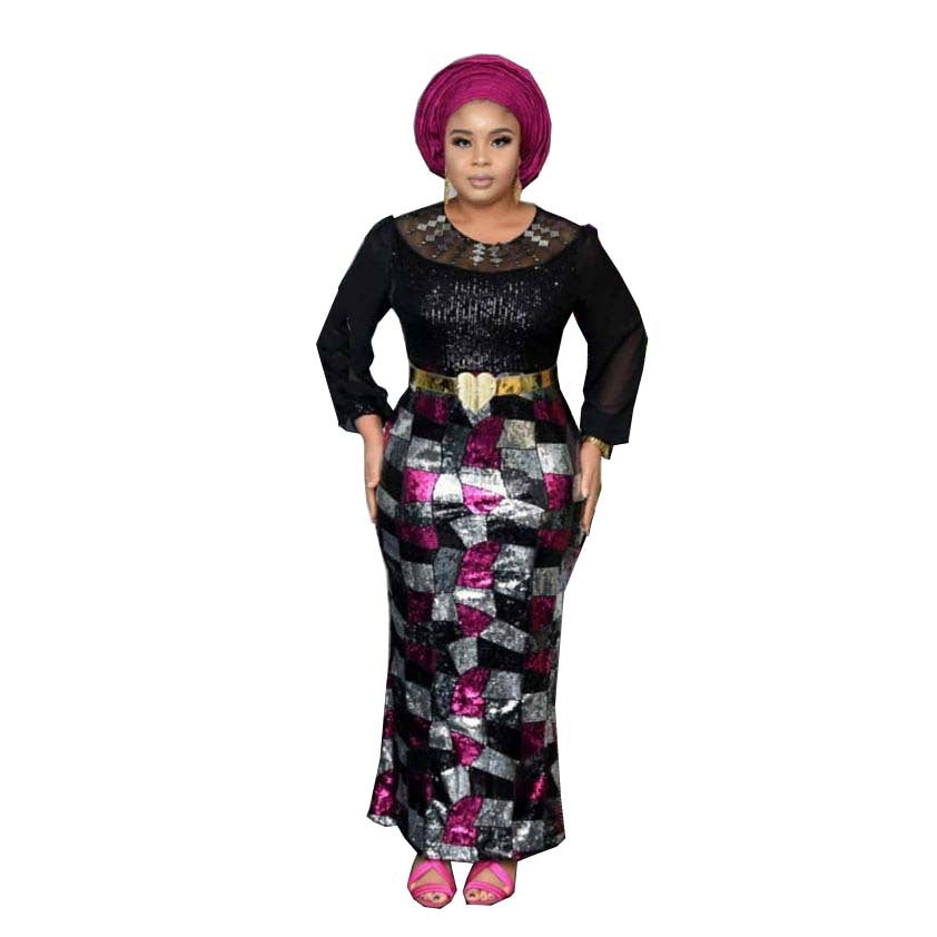 supply of african autumn fashion women's long lantern sleeves sequin evening dress women's waist long skirt