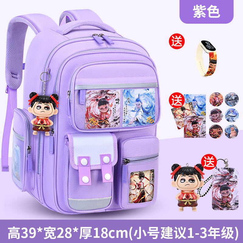 New nezha backpack for boys and girls, grades 1-6: spine protection, lightweight design, and extra-large capacity