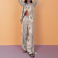 summer new women's clothing: cross-border export fashion set - european and american style casual printed long-sleeve shirt and wide-leg pants