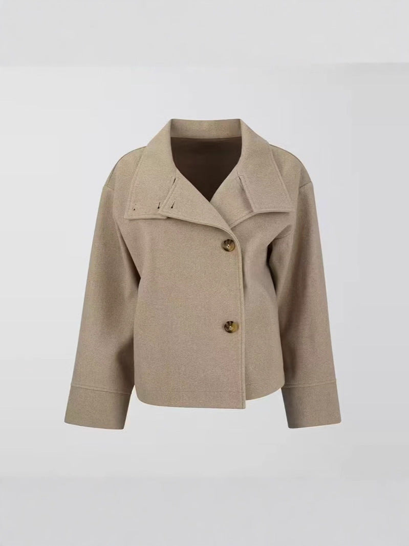 fashion  fall and winternew arrival women's clothing  elegantelegance stand collar button long sleeveswoolenoutwear