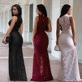 C7641 cross-border   fashion women's sexy lace hollow-out slit bodycon dress