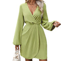 Amazon independent station  spring and summer new arrivalfashionexport women's clothing cross-border irregular long sleeve pure colordress