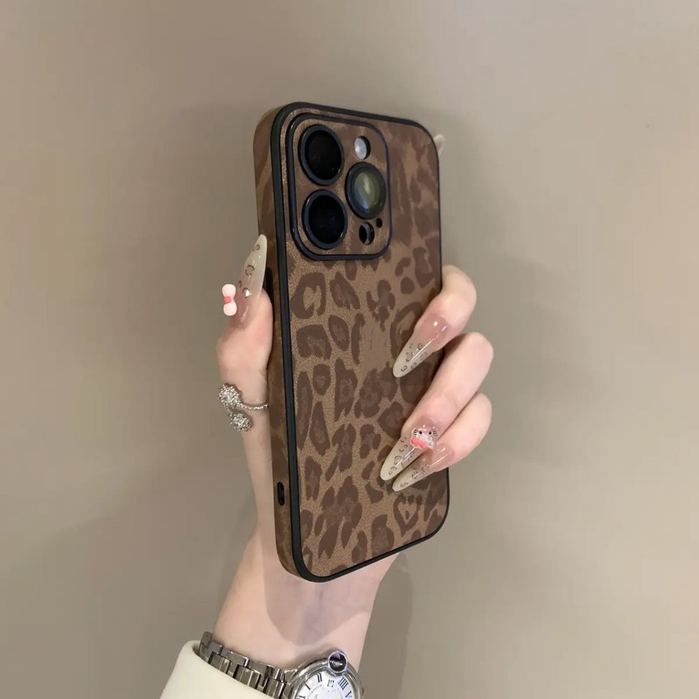 Leopard print leather texture phone case for iphone 17, protective cover for iphone 15 pro max, apple 15 with lens film, cross-border