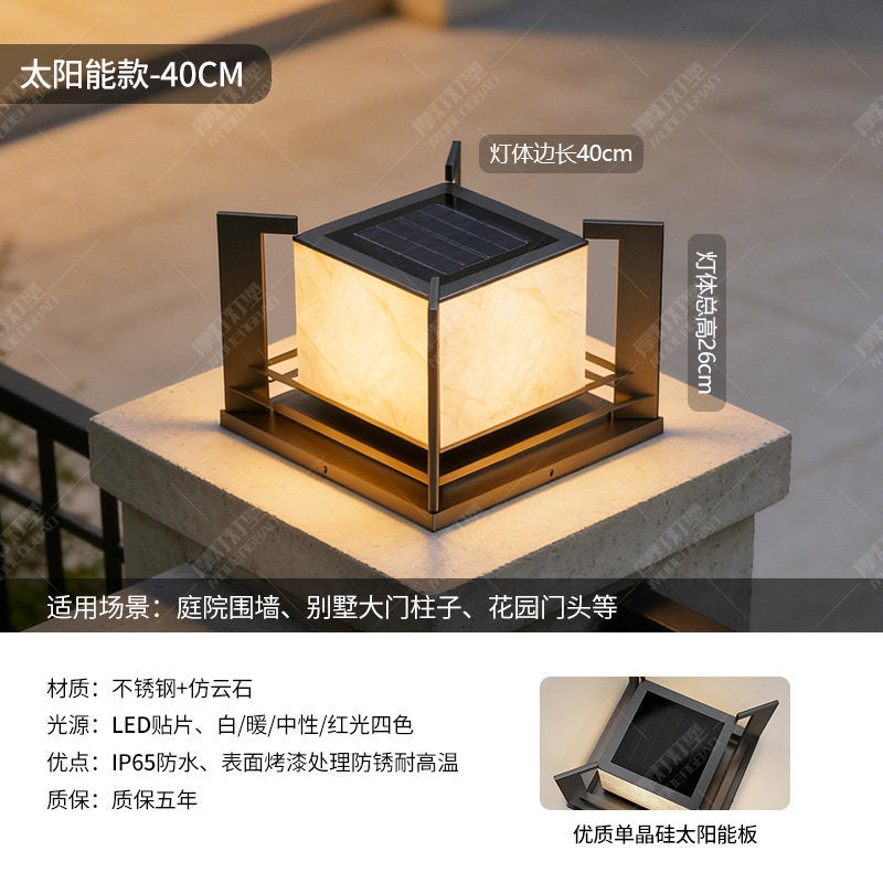 Solar powered pillar lights for villas, entryway doors, premium marble waterproof column lights, diy home construction wall post lights