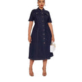 new european and american cross-border  independent station foreign trade short-sleeve turn-down collar casual denim dress for women