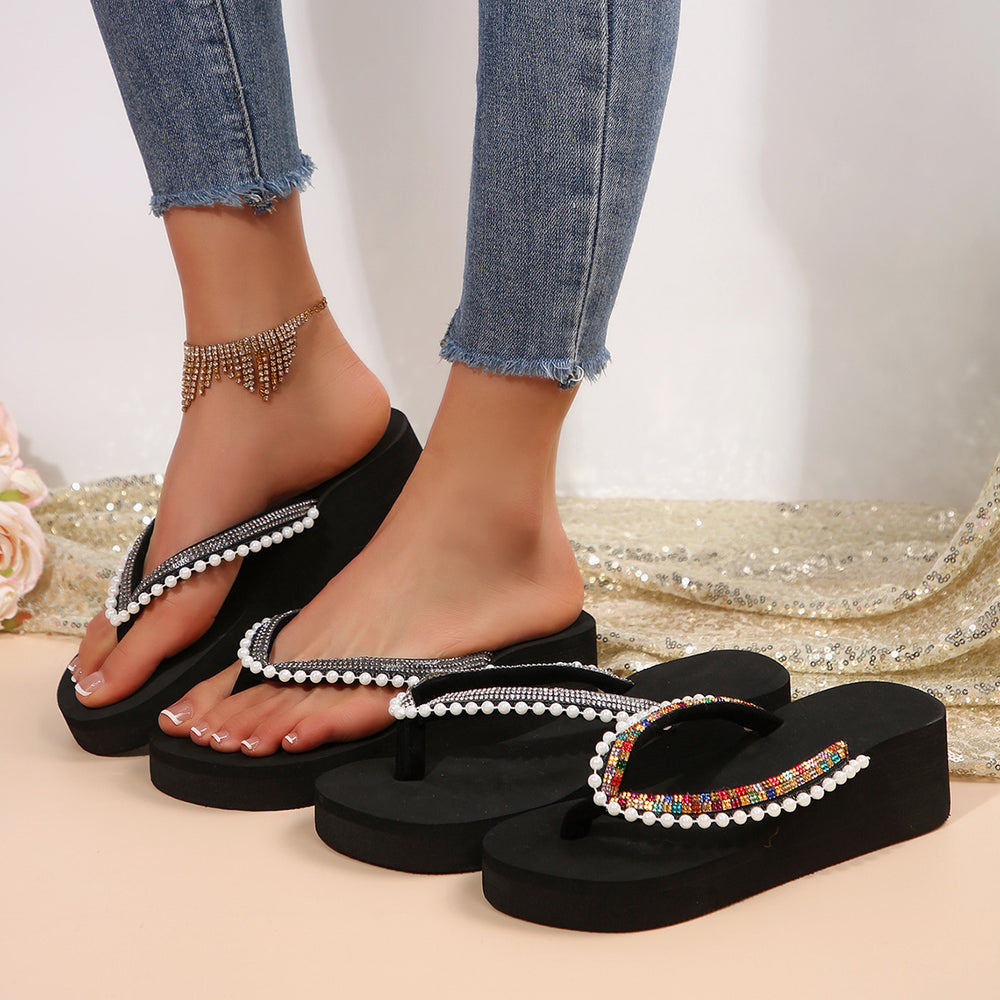 Exportplus size rhinestone flip-flops sandals summernew arrivalfashionplatform shoesthick soleflatscasual flip-flops