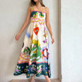 cross-border e-commerce european and american women's clothing: new summer collection - graffiti print, high-waisted cami dress with vacation vibes
