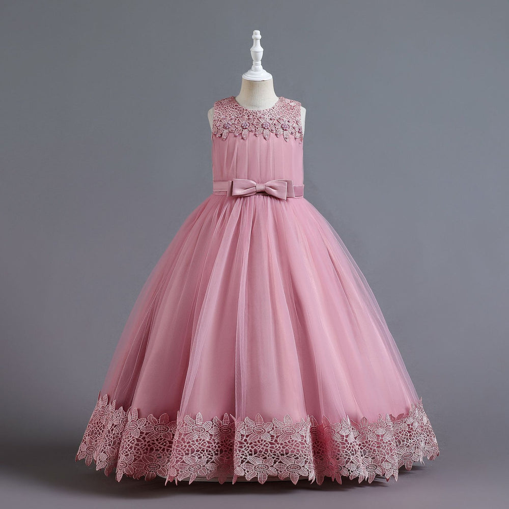 European and american new children's dress, kids' formal gown, lace princess dress, girls' high-end newborn party piano performance dress