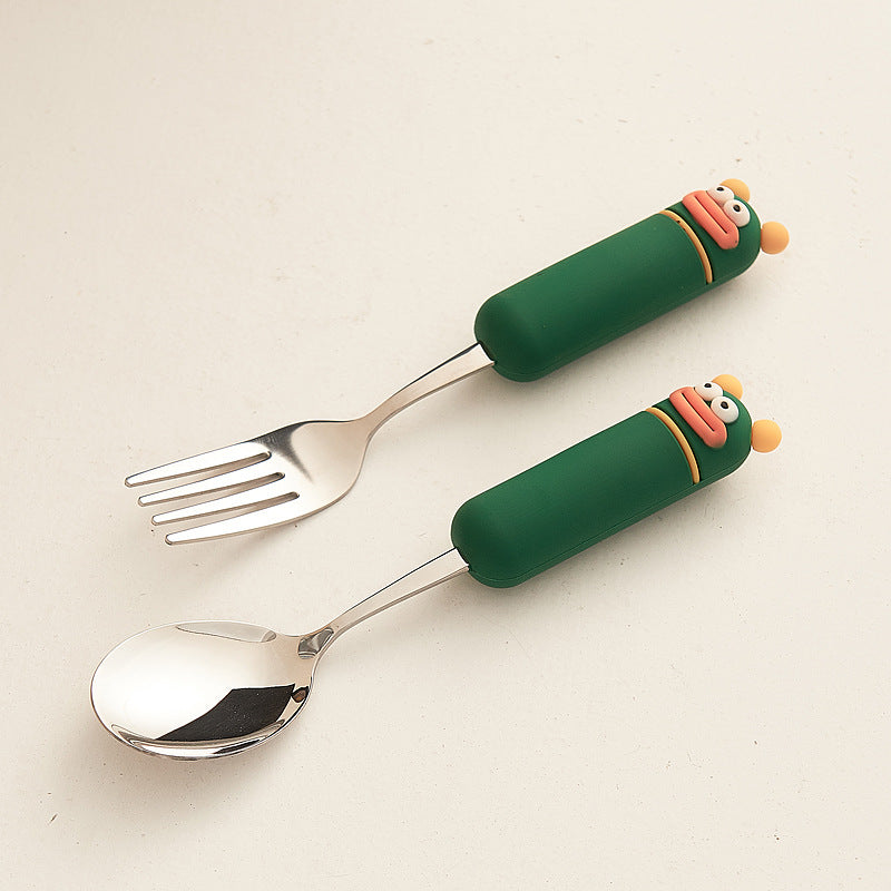 Cute cartoon fork and spoon set - high-value 304 stainless steel tableware for home use - kids' dessert forks with a fun, wide-mouth design