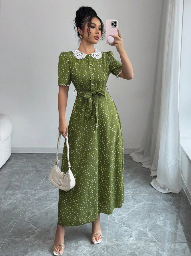 summer new arrival: french retro elegant lace patchwork polka dot dress