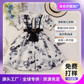 Custom girls' dress - ink wash painting princess style - birthday chic short sleeve chiffon dress - perfect for little girls - cross-border e-commerce