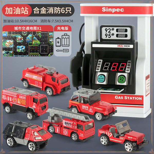 Children's gas station toy model imitation scene alloy car boy girl 3 years old 6 playing house parent-child toy